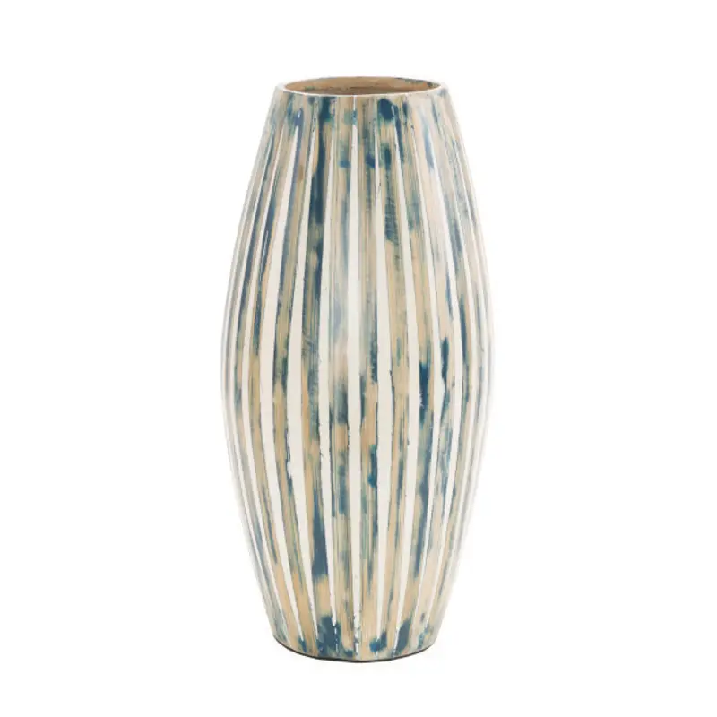 Blue Bamboo Wood Decorative Vase
