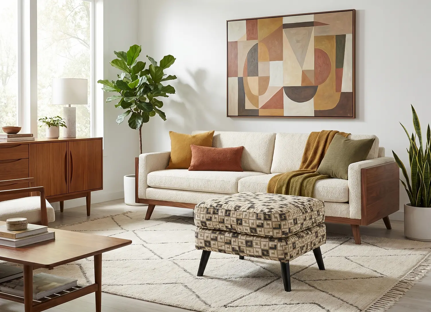 Farrow Wasabi Tan and Cream Geometric Ottoman-2