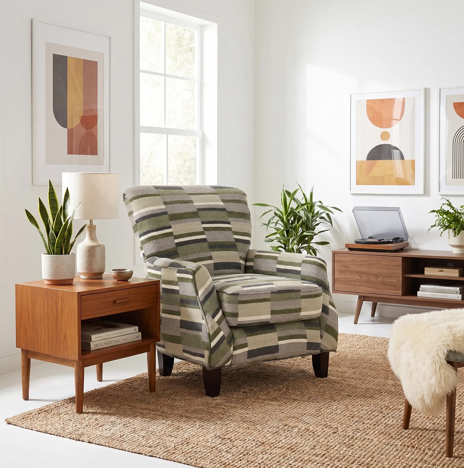 Brigade Crocodile Green and Gray Striped Accent Chair-2