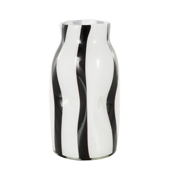 White and Black Striped Glass Decorative Vase-1