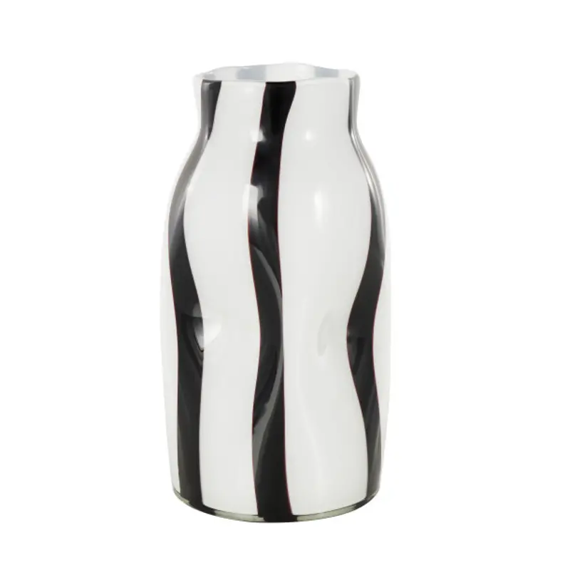 White and Black Striped Glass Decorative Vase