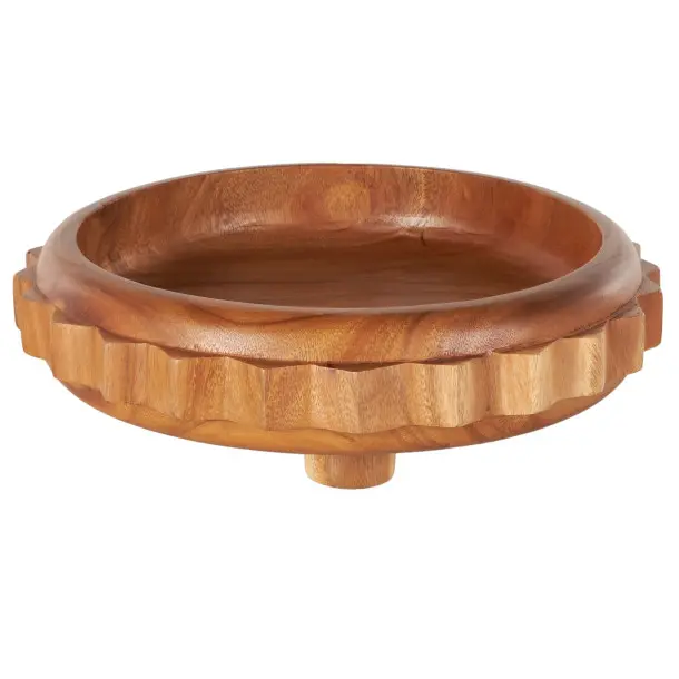 Large Brown Teak Wood Decorative Bowl-1