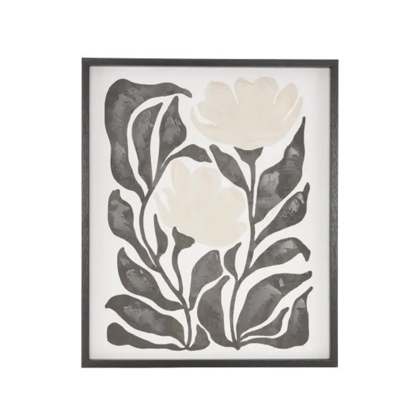 Petal Large White Canvas Floral Framed Art