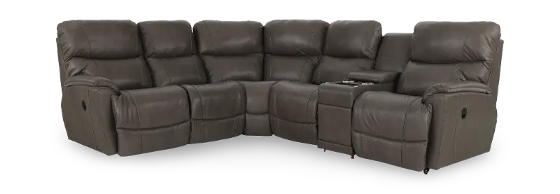 Trouper Gray Leather 6-Piece Manual Reclining Sectional
