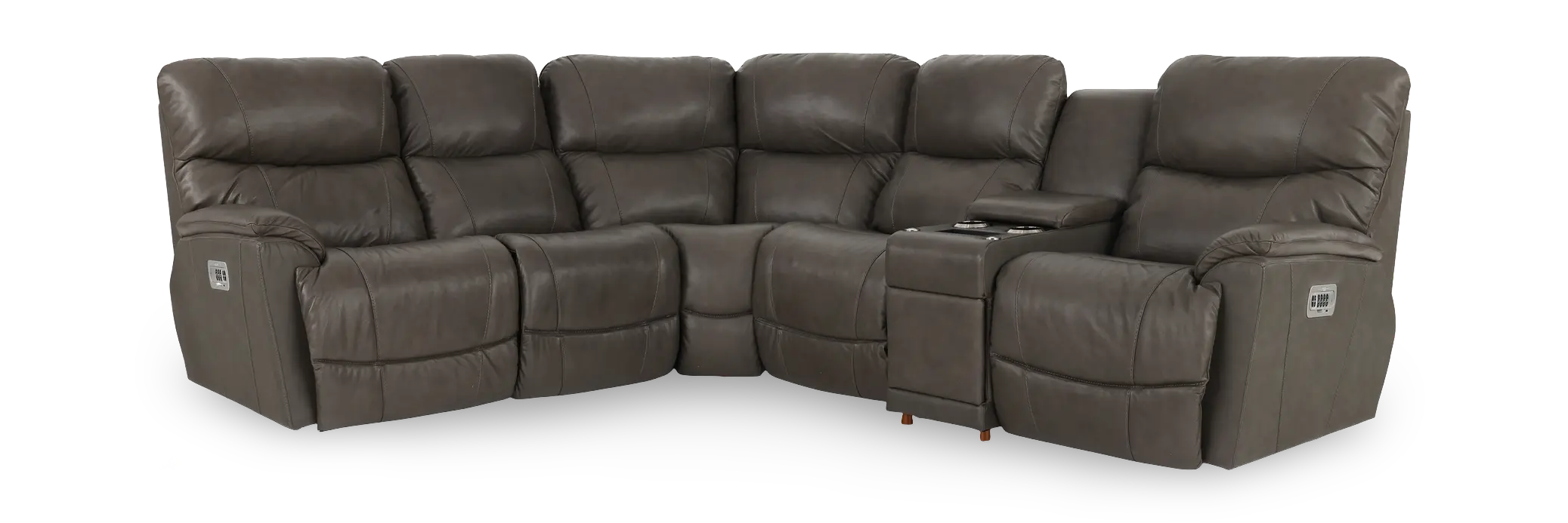 6PC/PWR/TROUPER/GREY Trouper Gray Leather 6-Piece Power Reclining Sectional-1