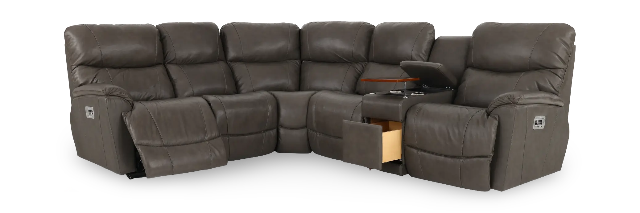 6PC/PWR/TROUPER/GREY Trouper Gray Leather 6-Piece Power Reclining Sectional-2