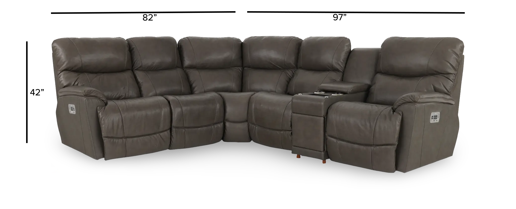 6PC/PWR/TROUPER/GREY Trouper Gray Leather 6-Piece Power Reclining Sectional-3