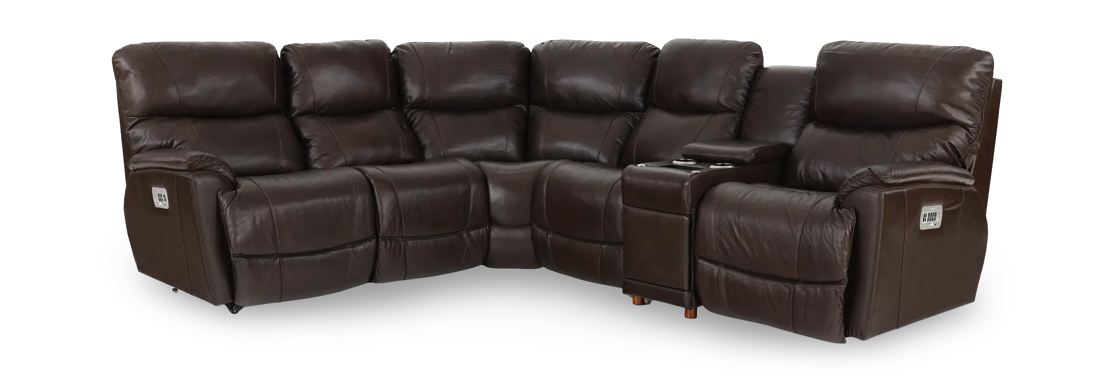 6PC/PWR/TROUPER/WALNUT Trouper Walnut Brown Leather 6-Piece Power Reclining Sectional-1