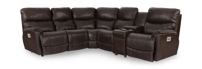 Trouper Walnut Brown Leather 6-Piece Power Reclining Sectional