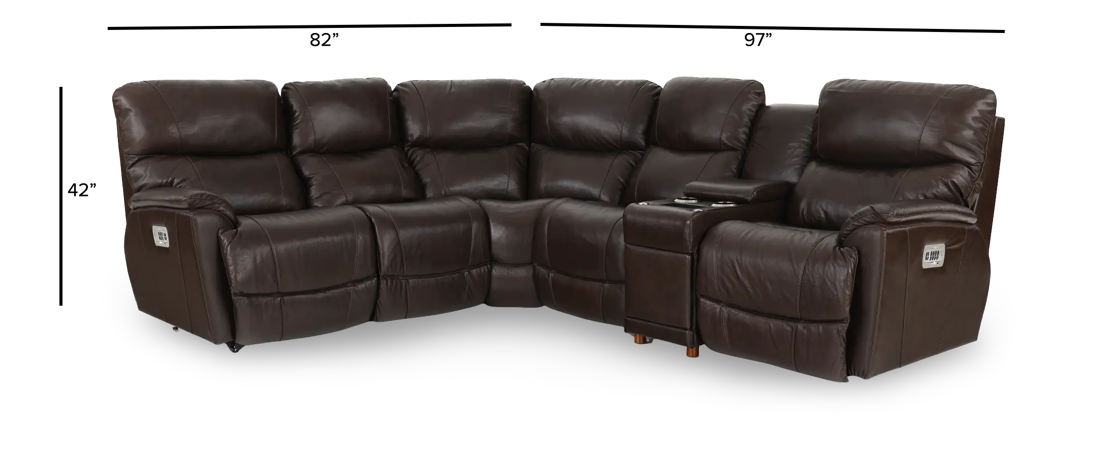 6PC/PWR/TROUPER/WALNUT Trouper Walnut Brown Leather 6-Piece Power Reclining Sectional-3