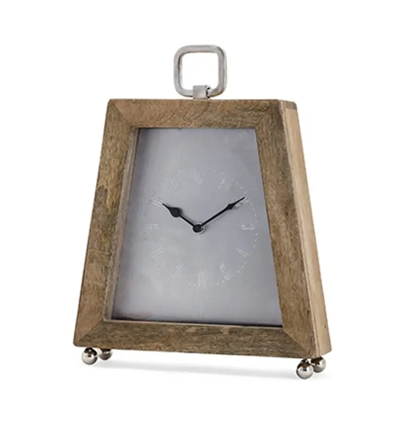 Mango Wood Aluminum Table Clock