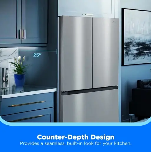 Midea 27 Cu Ft Counter‑Depth 3-Door Refrigerator with AutoFill Water Pitcher – Stainless Steel-2