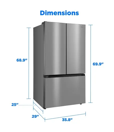 Midea 27 Cu Ft Counter‑Depth 3-Door Refrigerator with AutoFill Water Pitcher – Stainless Steel-3
