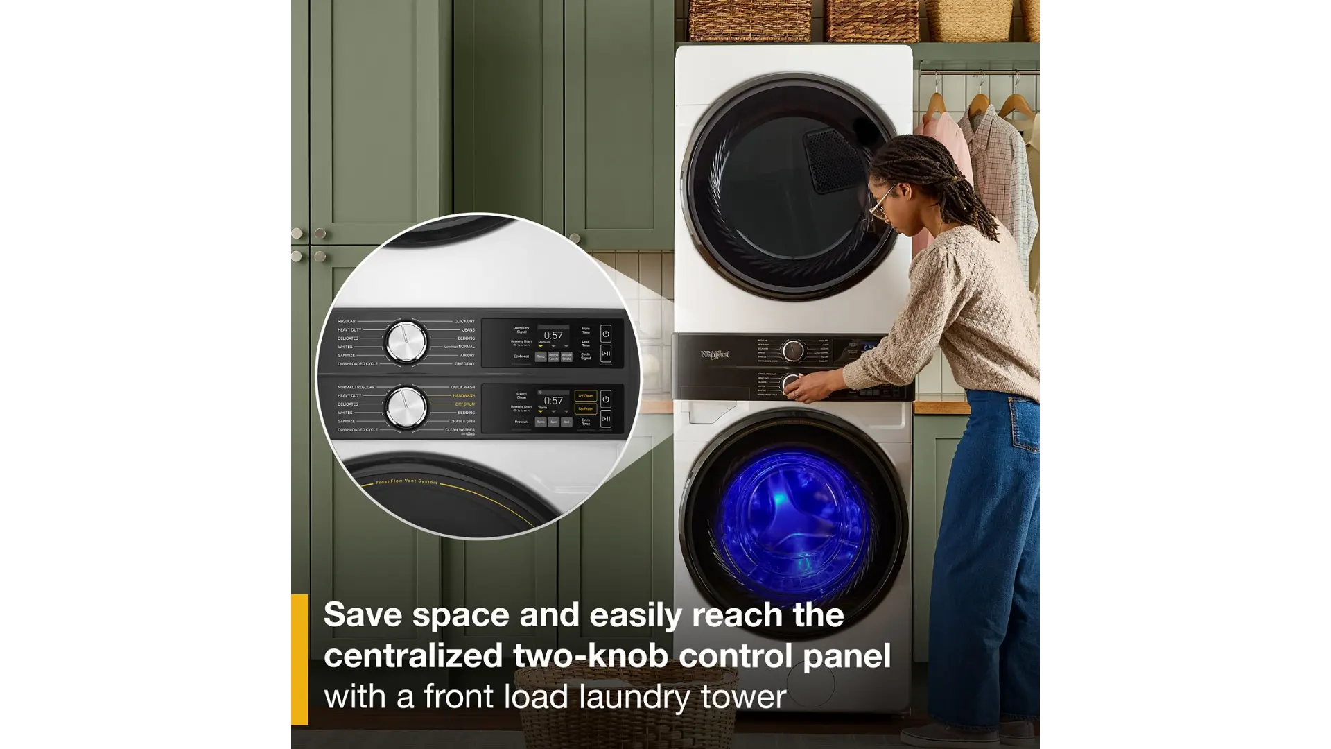 WEF5727TW Whirlpool Smart FreshFlow Vent Electric Laundry Tower - White-10