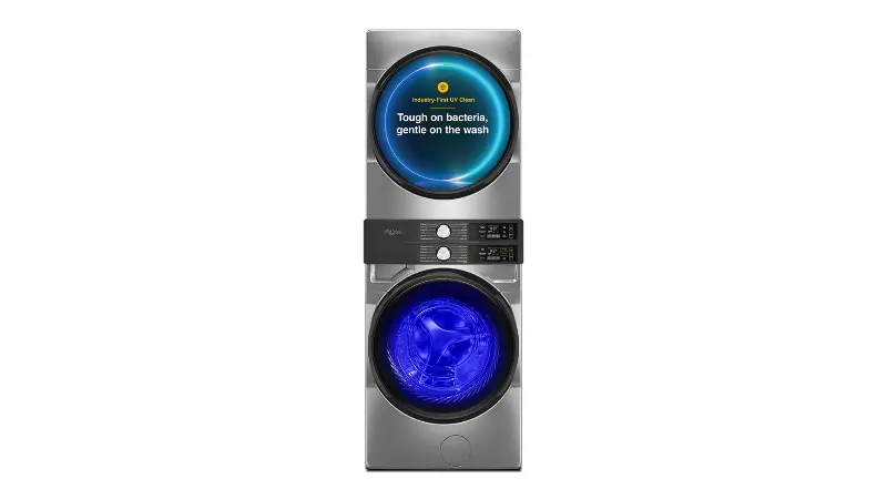 Whirlpool Smart FreshFlow Vent Gas Laundry Tower - Radiant Silver