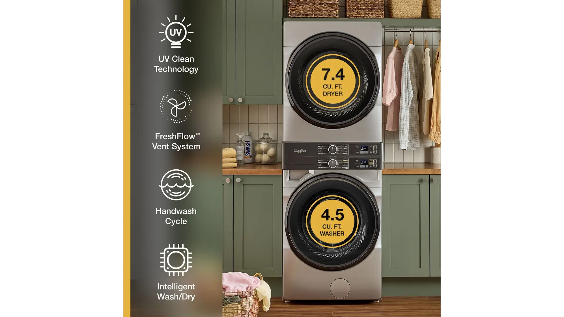 WGF5727TR Whirlpool Smart FreshFlow Vent Gas Laundry Tower - Radiant Silver-2