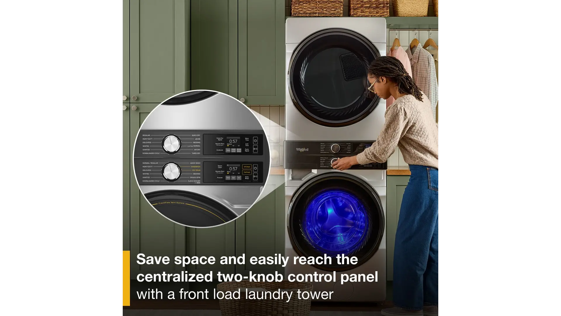 WGF5727TR Whirlpool Smart FreshFlow Vent Gas Laundry Tower - Radiant Silver-8