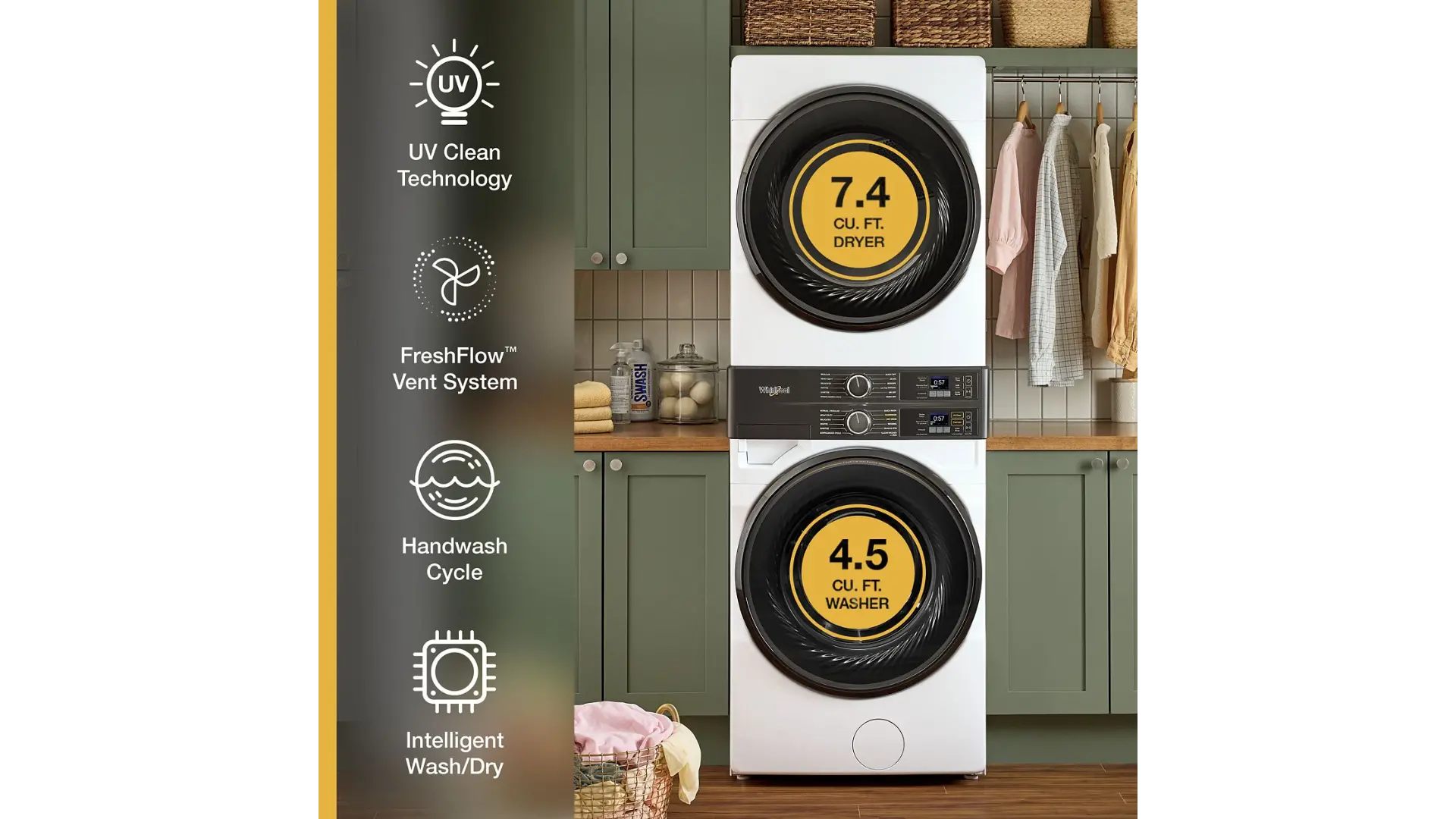 WGF5727TW Whirlpool Smart FreshFlow Vent Gas Laundry Tower - White-4