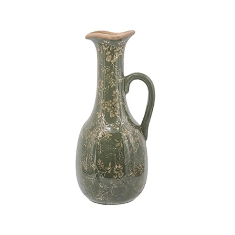 Sara Small Ceramic Green Floral Pitcher Vase