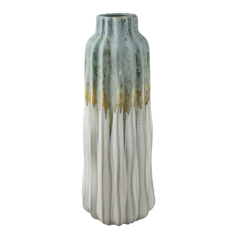White and Green Tall Ceramic Vase