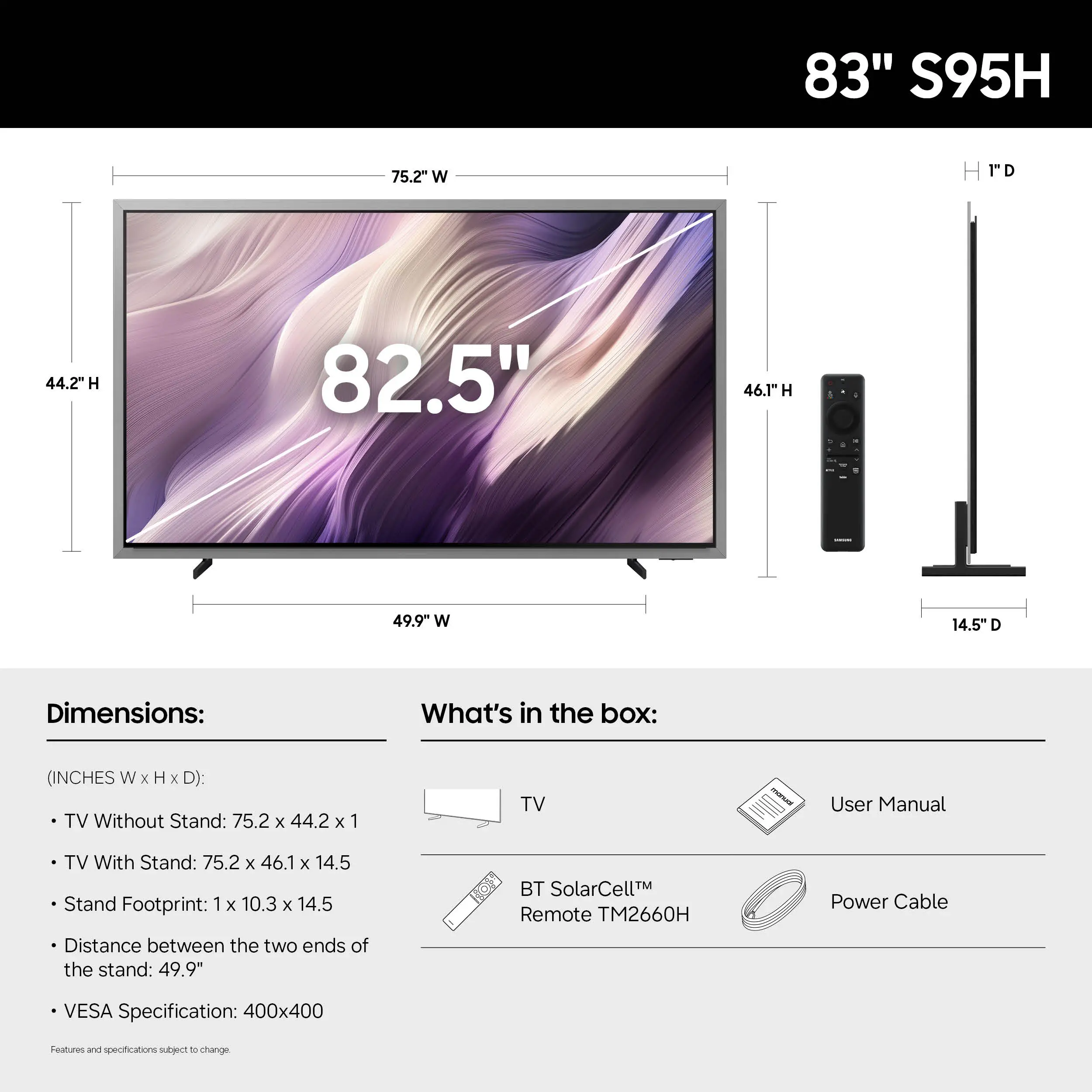 QN83S95HAEXZA Samsung 83 Class S95H Series OLED 4K UHD Samsung Vision AI Smart Tizen TV-6
