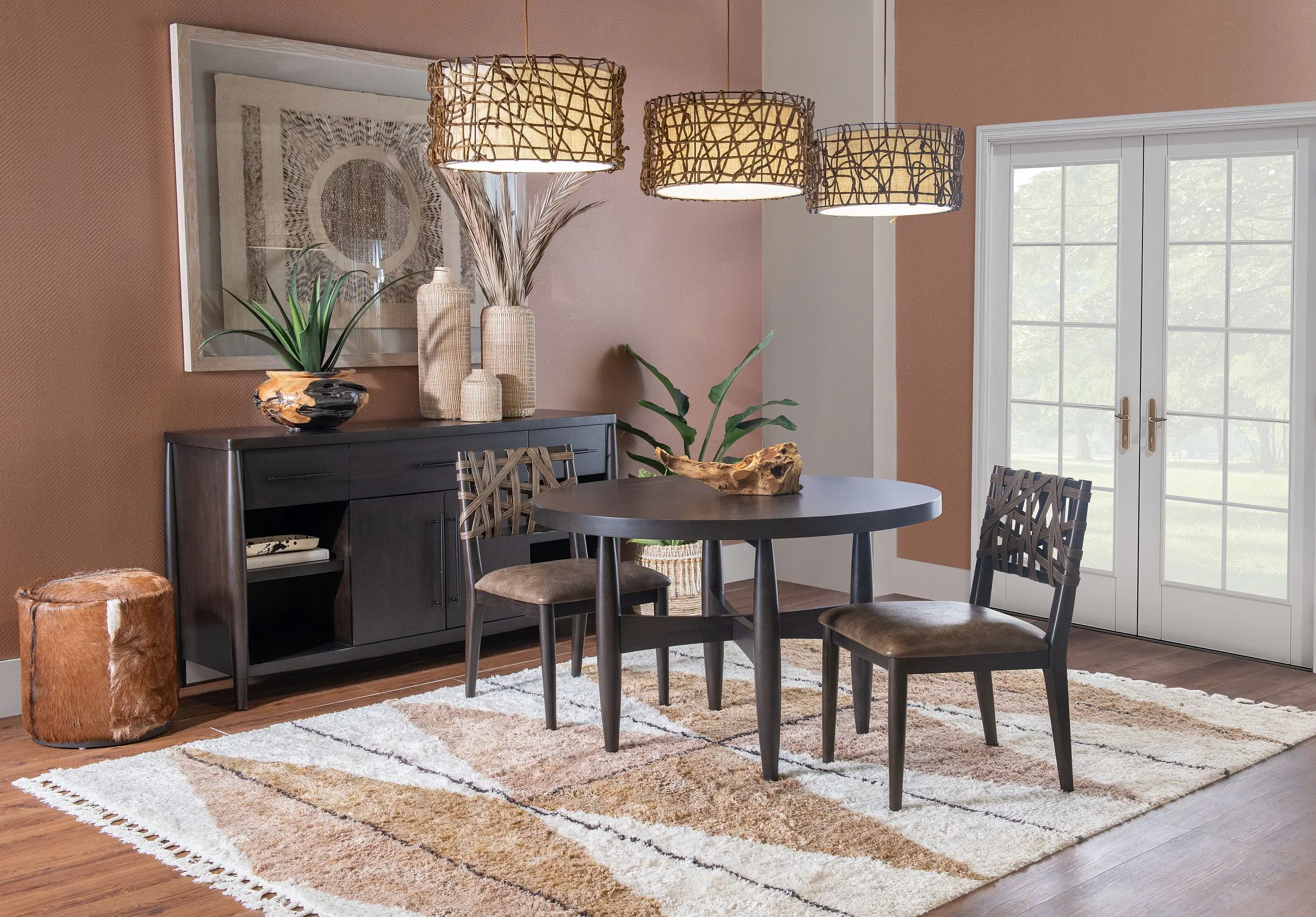 Koko Minx Brown Round Table with 4 Woven Back Chairs-1