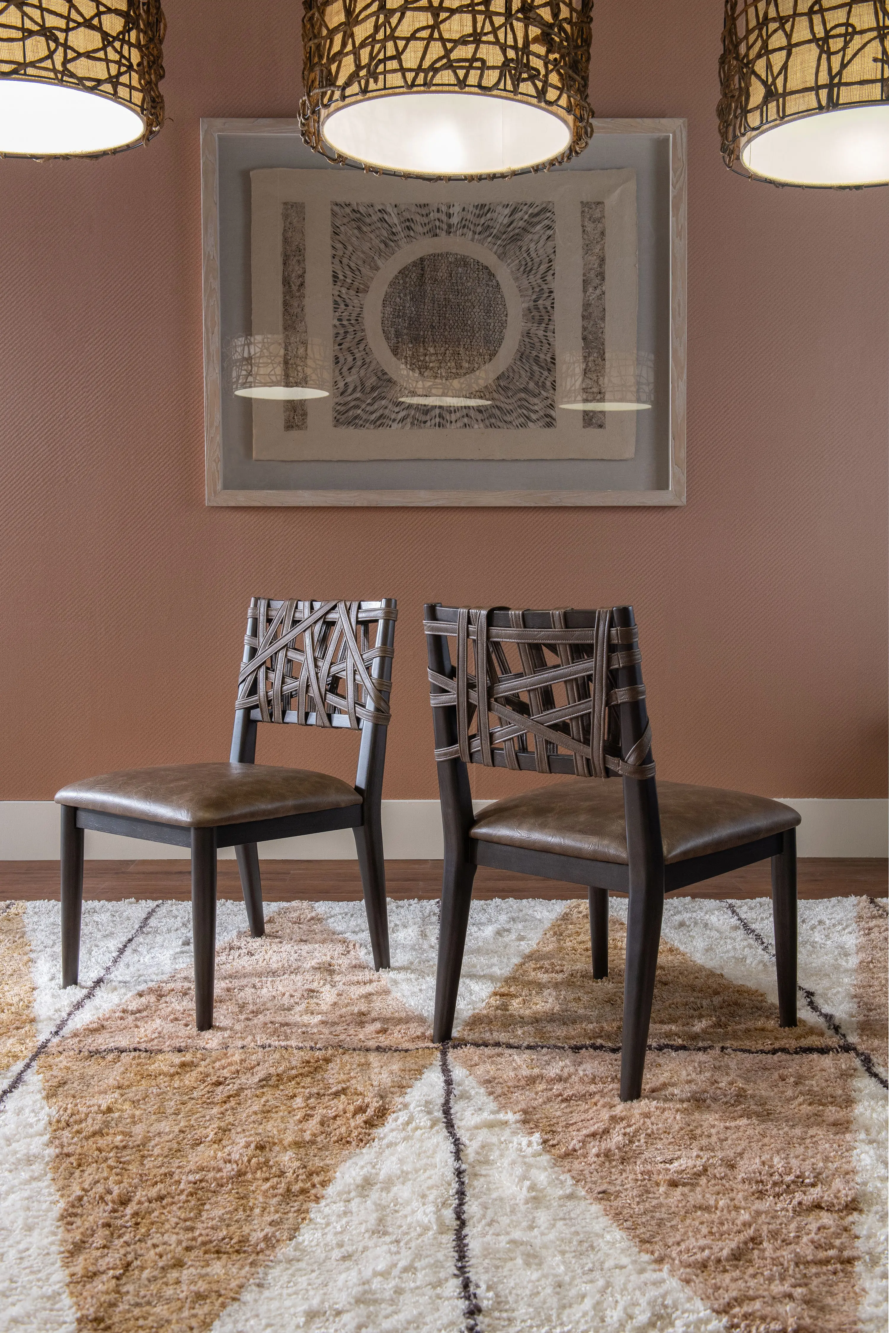 Koko Minx Brown Round Table with 4 Woven Back Chairs-2