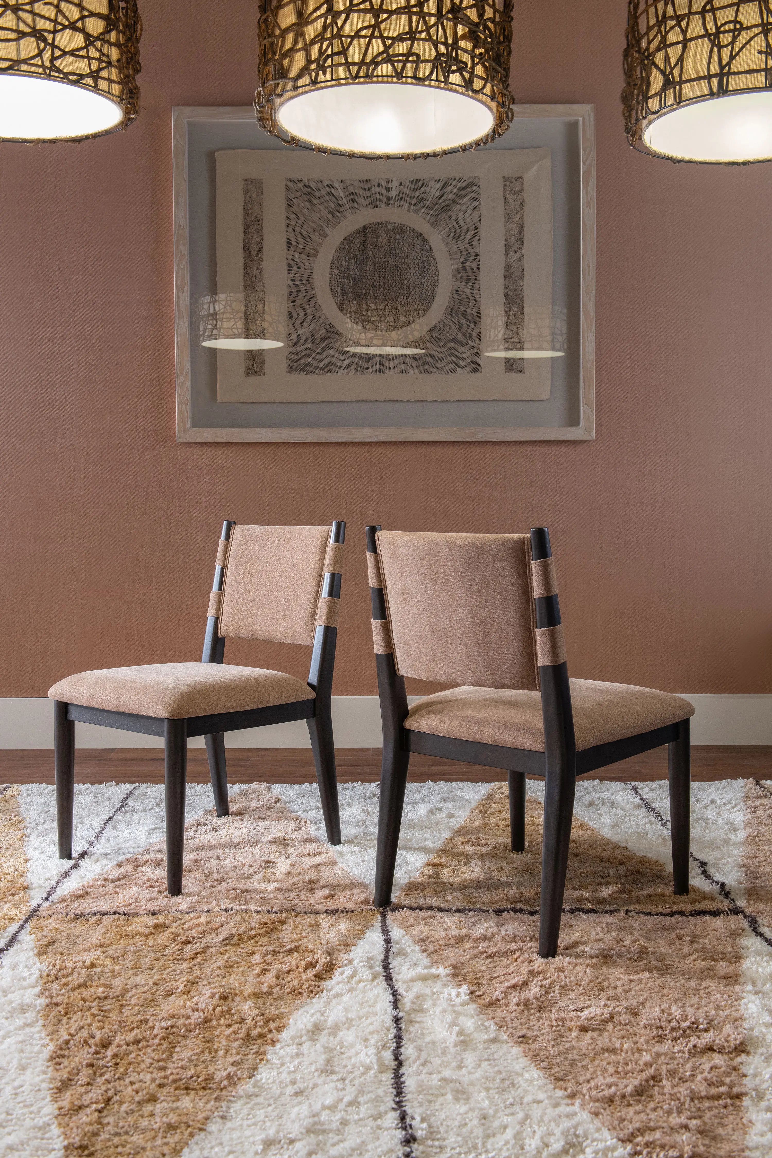 Koko Minx Brown Round Table with 4 Upholstered-Back Chairs-2