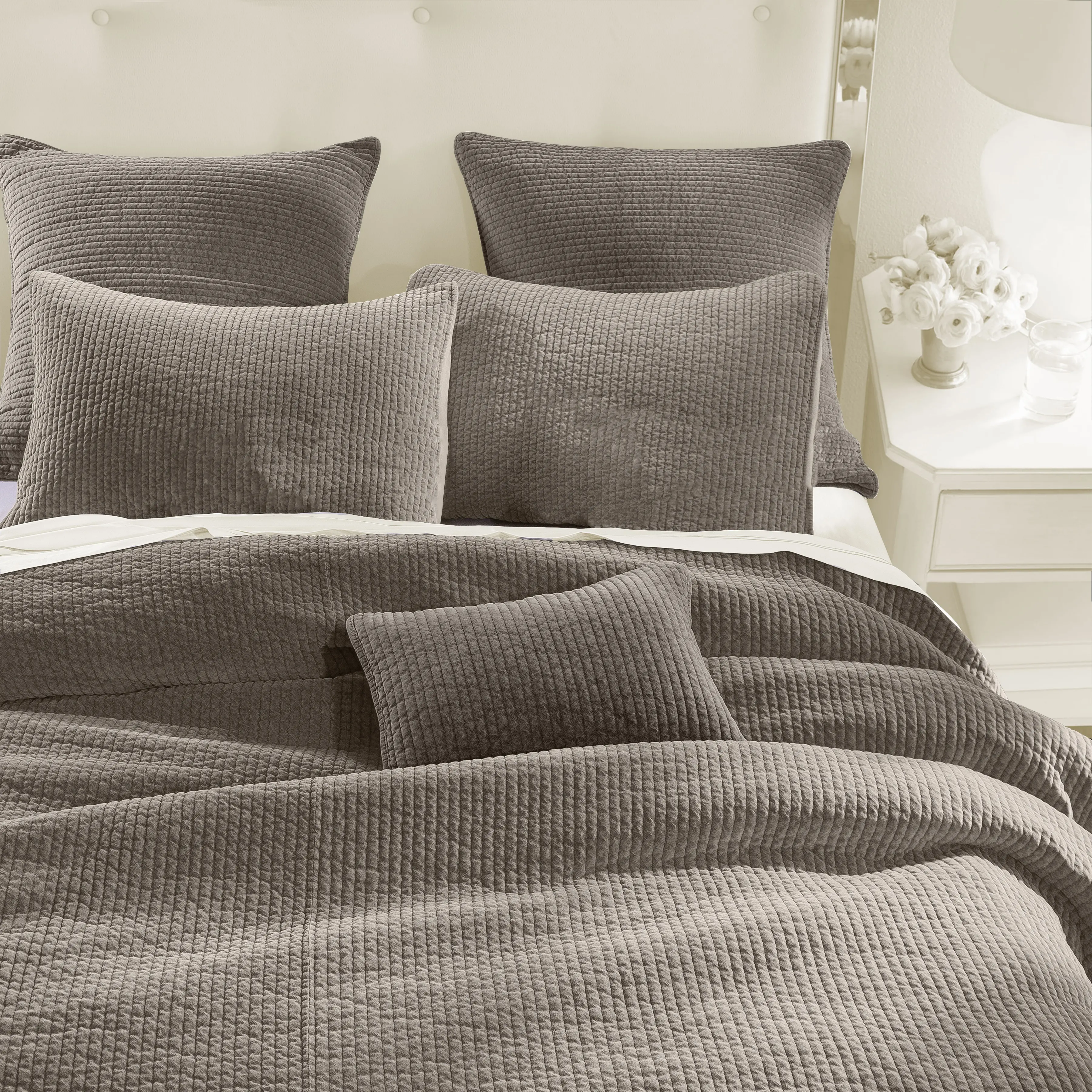 Taupe Velvet Full and Queen 3 Piece Quilt Set-1
