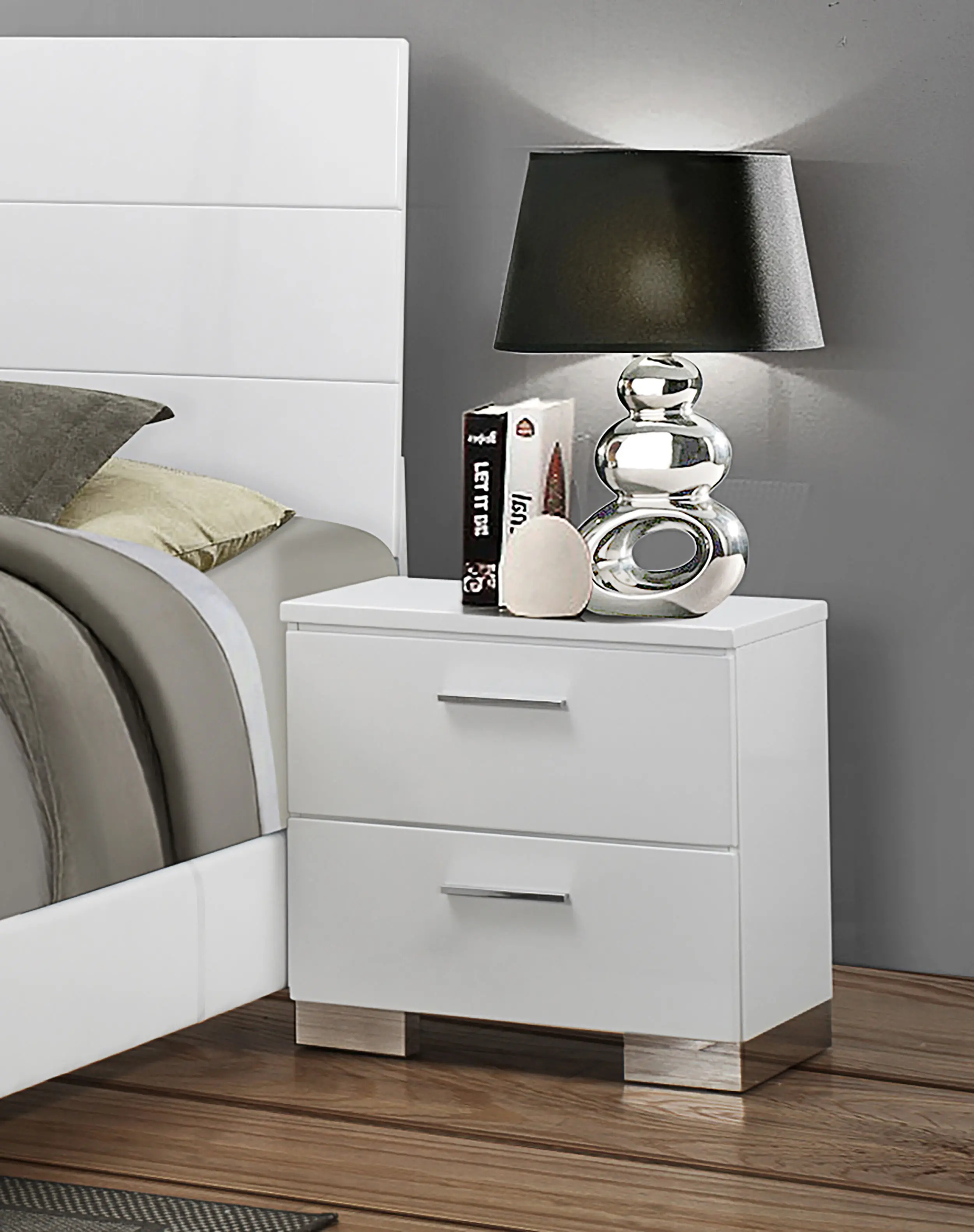 Manhattan Bright White 2-Drawer Nightstand-2