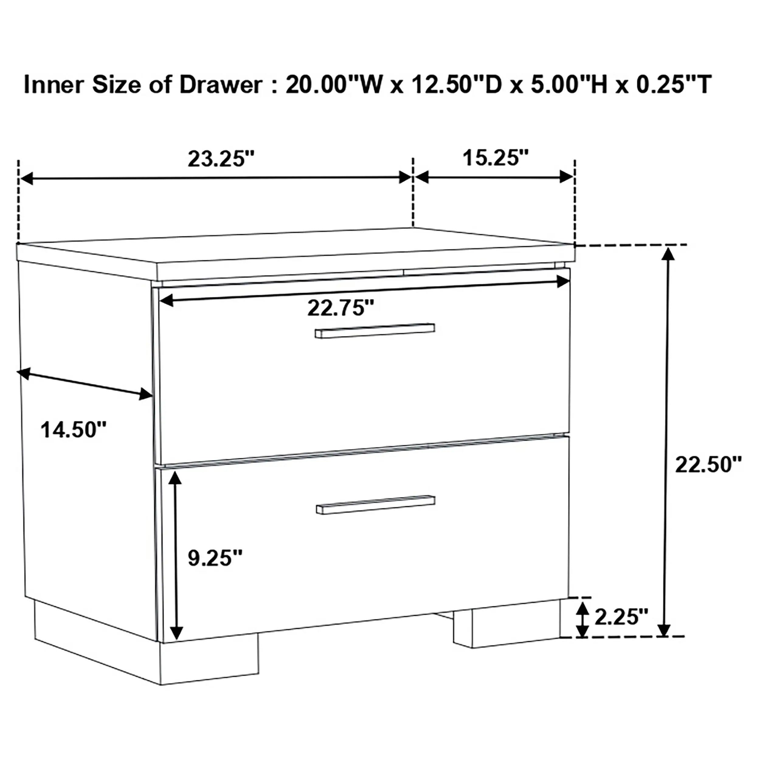 Manhattan Bright White 2-Drawer Nightstand-3