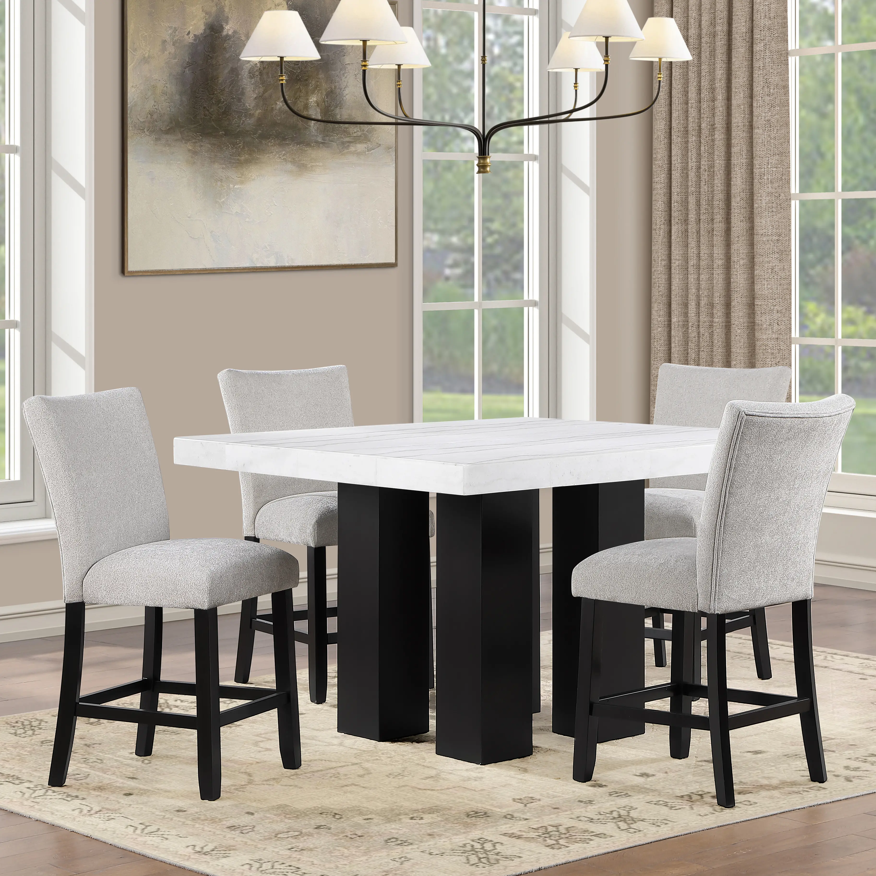 Artemis Marble Table with 4 Gray Bar Stools-1