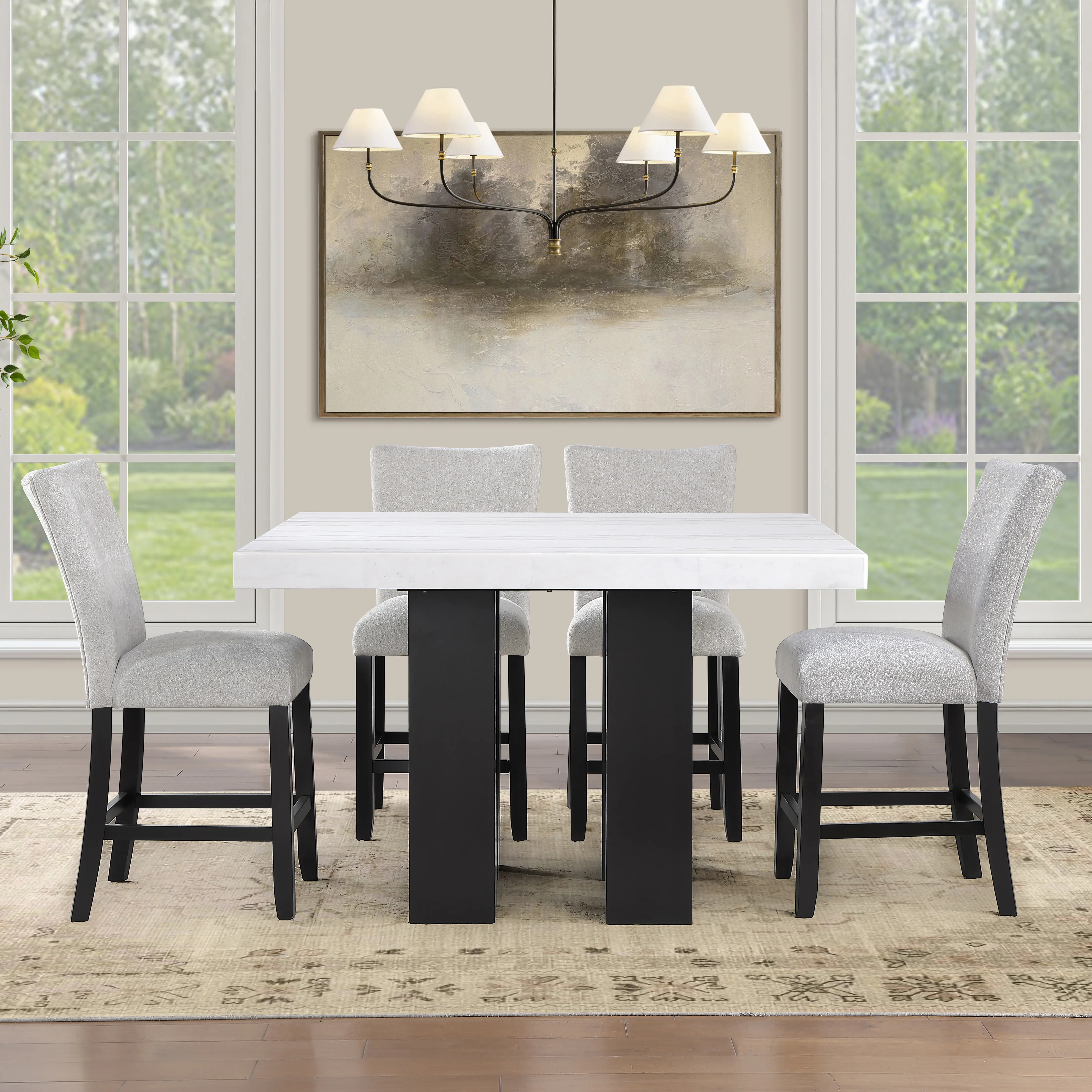 Artemis Marble Table with 4 Gray Bar Stools-2