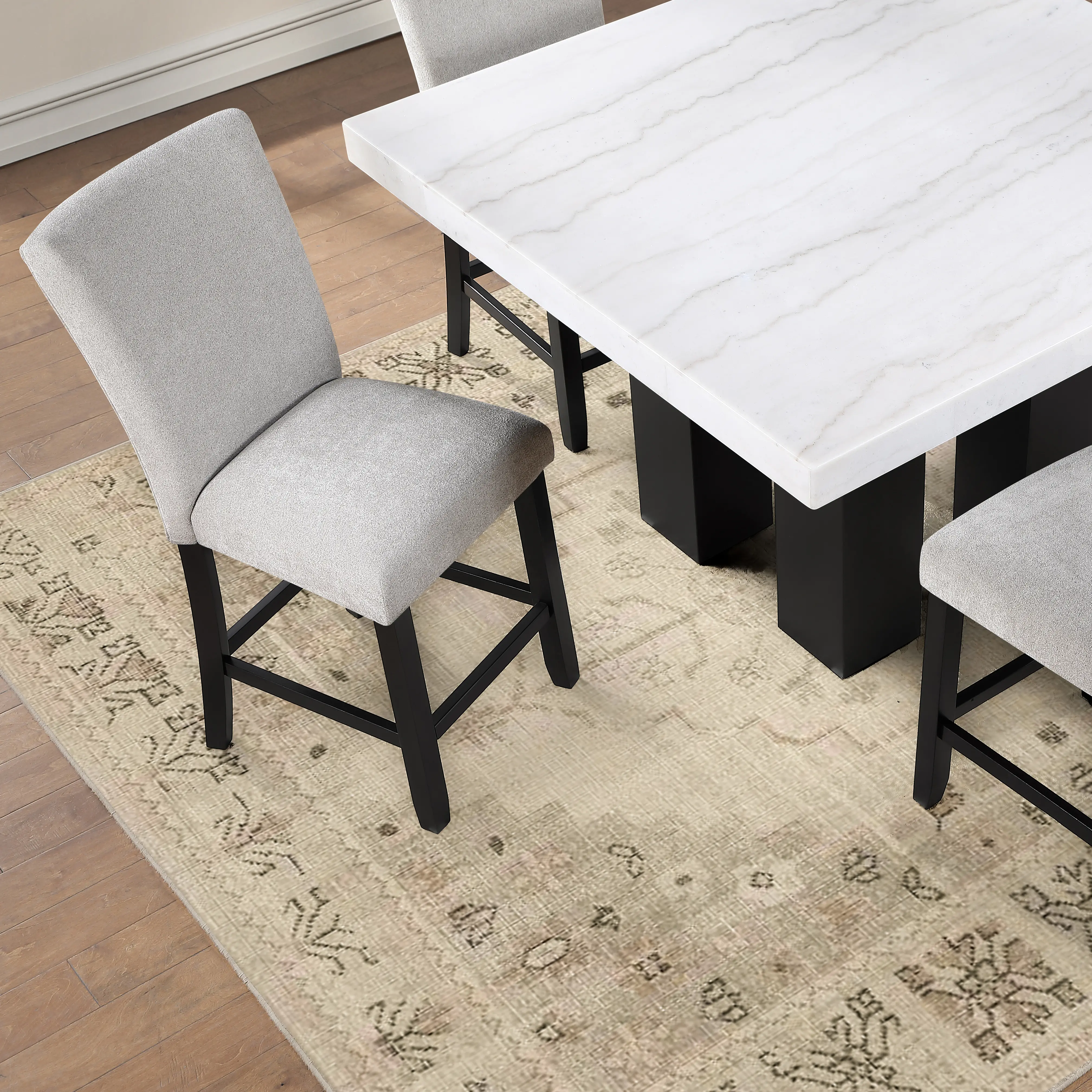 Artemis Marble Table with 4 Gray Bar Stools-4