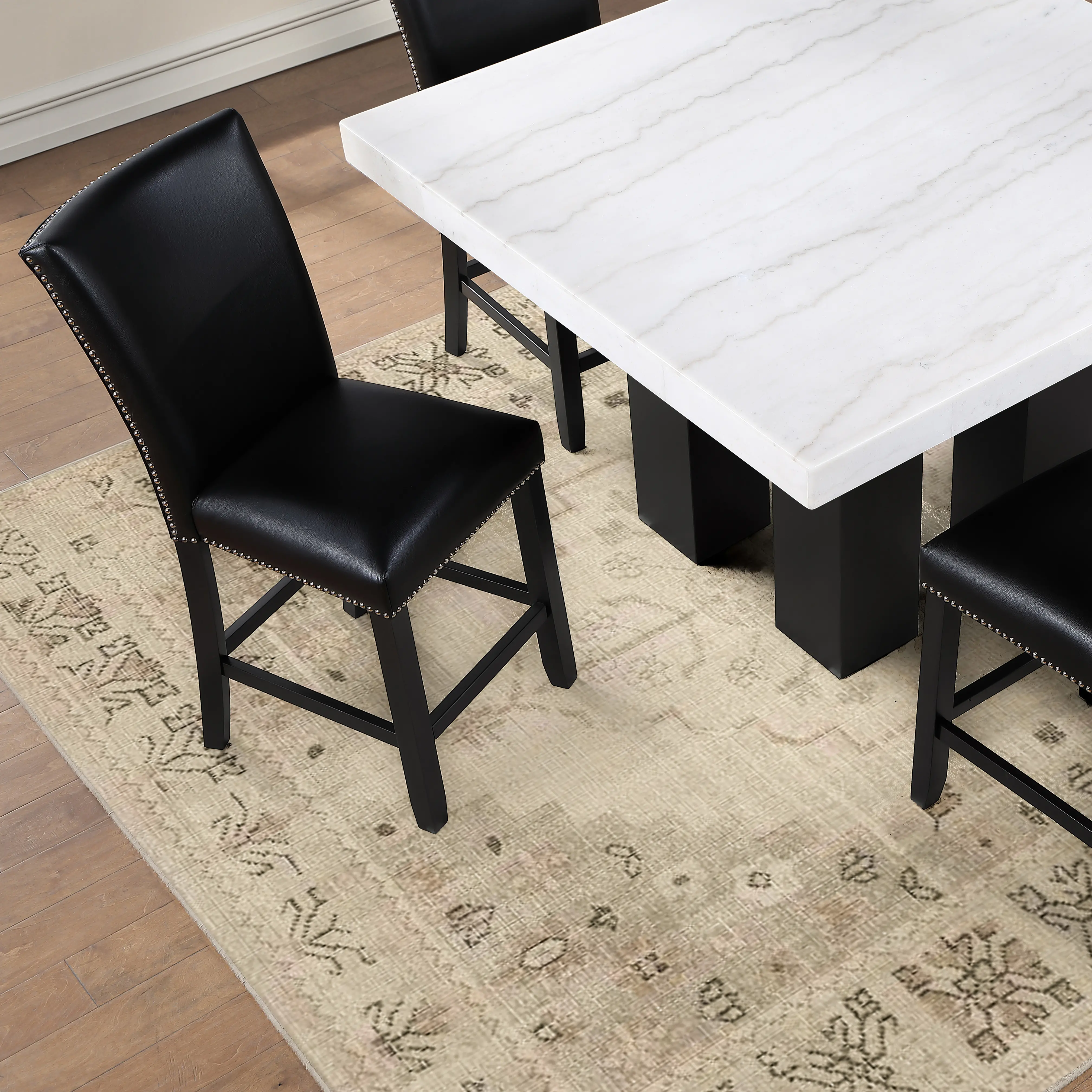 Artemis Marble Table with 4 Black Faux Leather Bar Stools-6