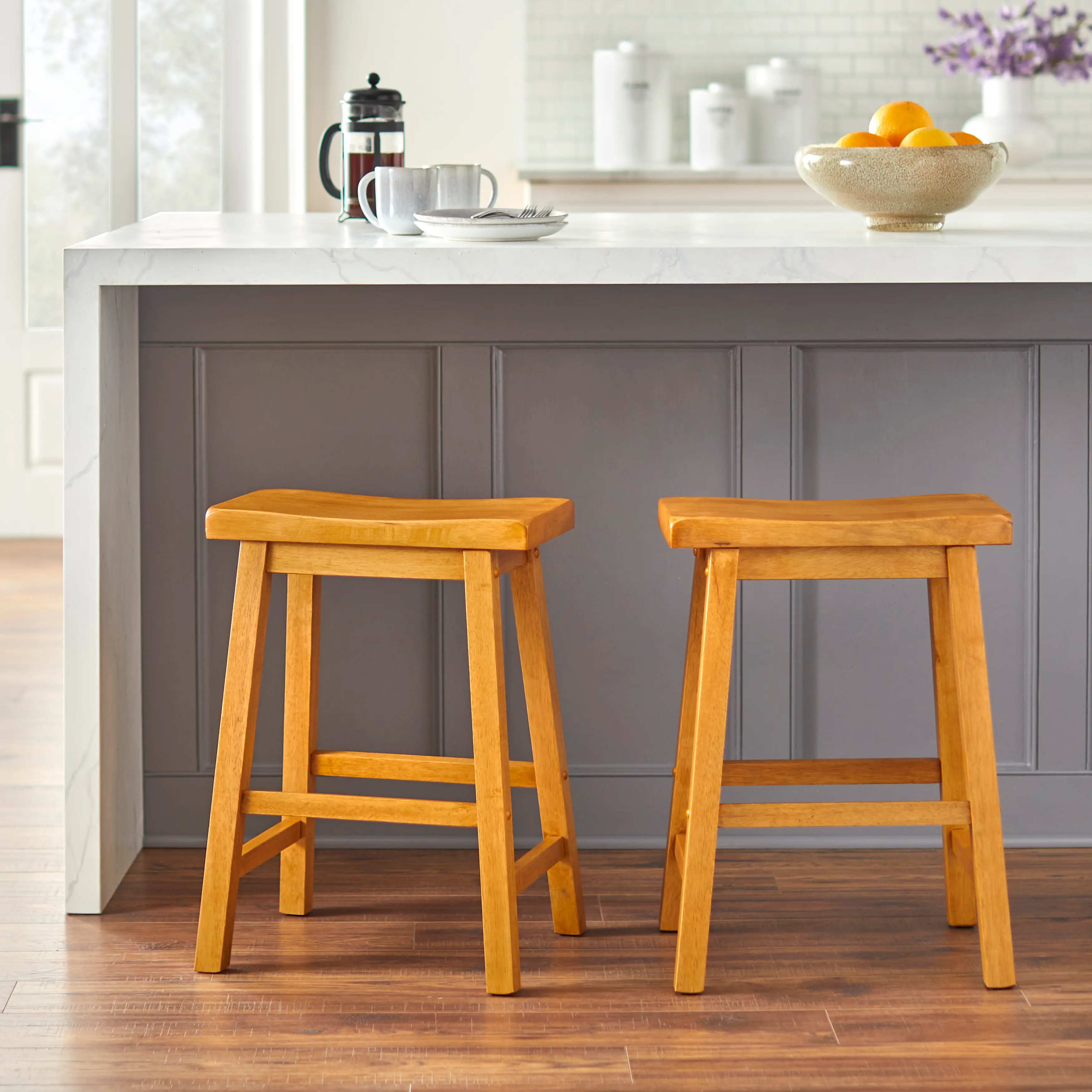 Anderton Oak Saddle Stool, Set of 2-1