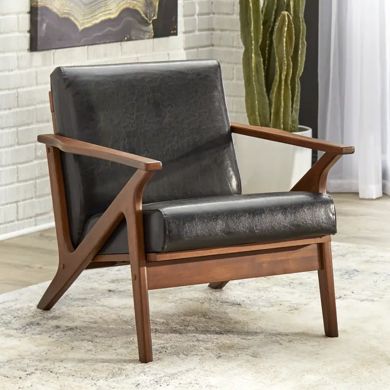 Angelo Black and Walnut Vegan Leather Armchair
