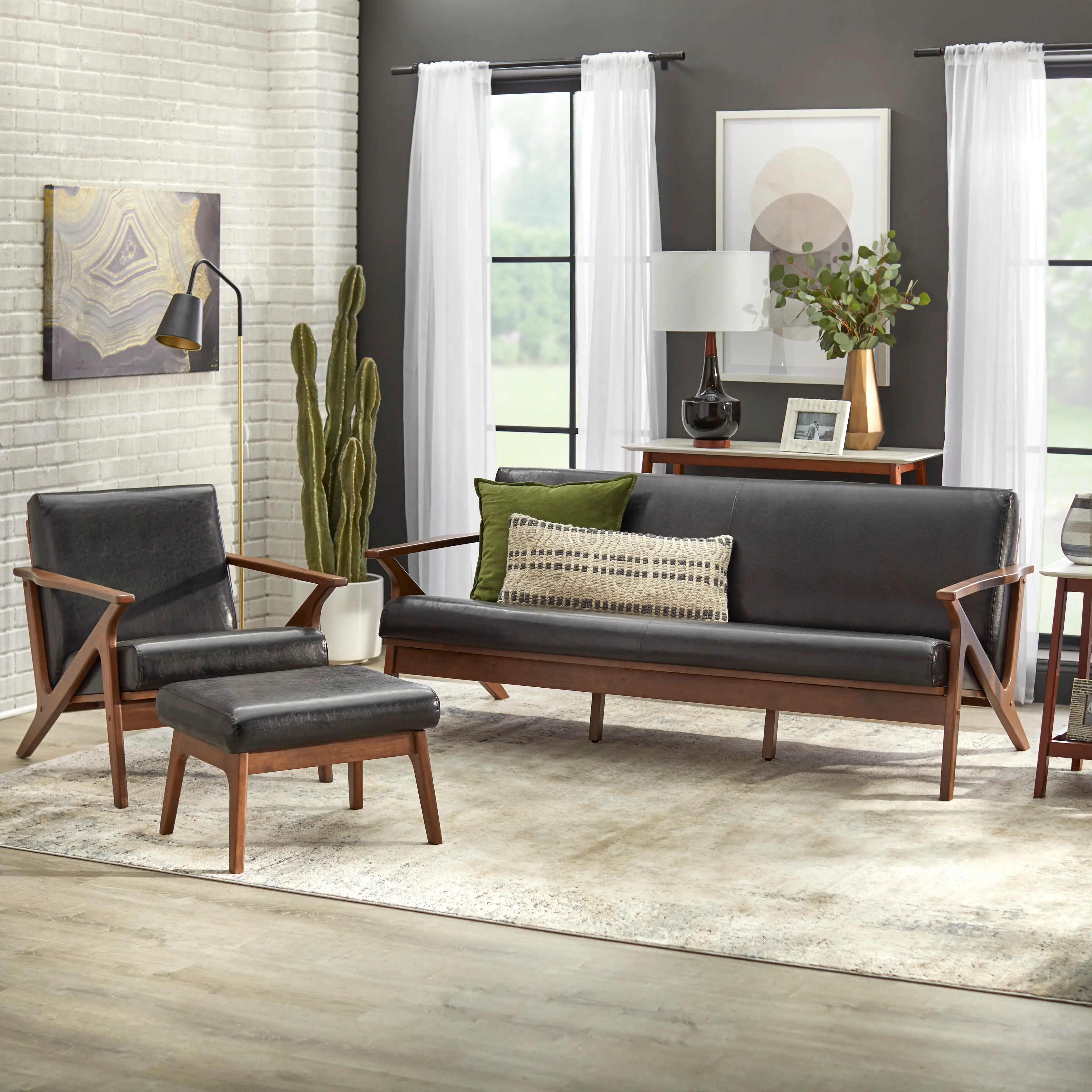 Angelo Black and Walnut Vegan Leather Armchair-4