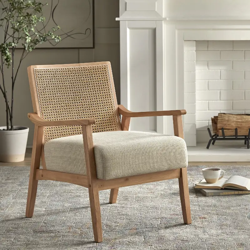 Emily Light Oak Cane Back Accent Chair