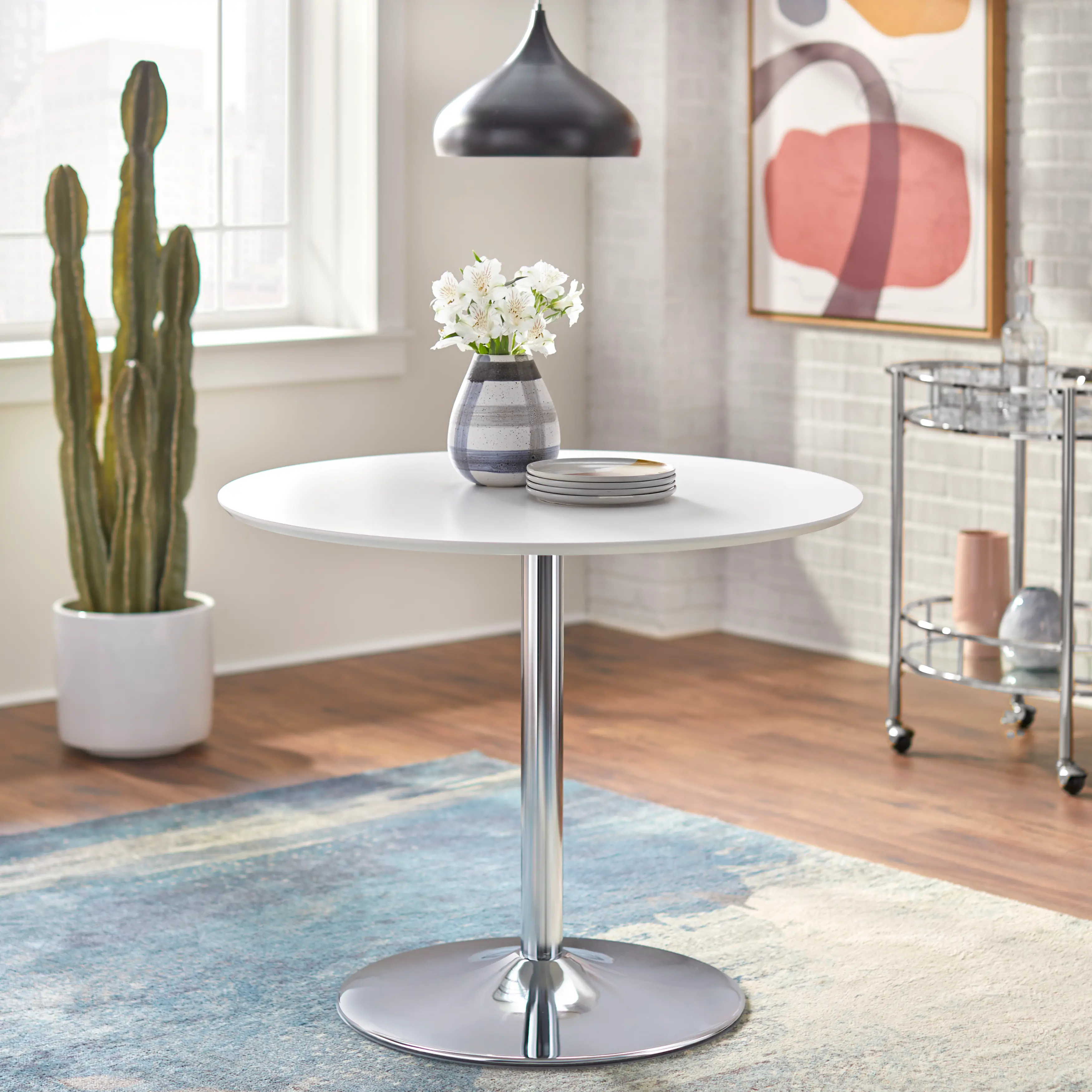 Pia White and Chrome Dining Table-2