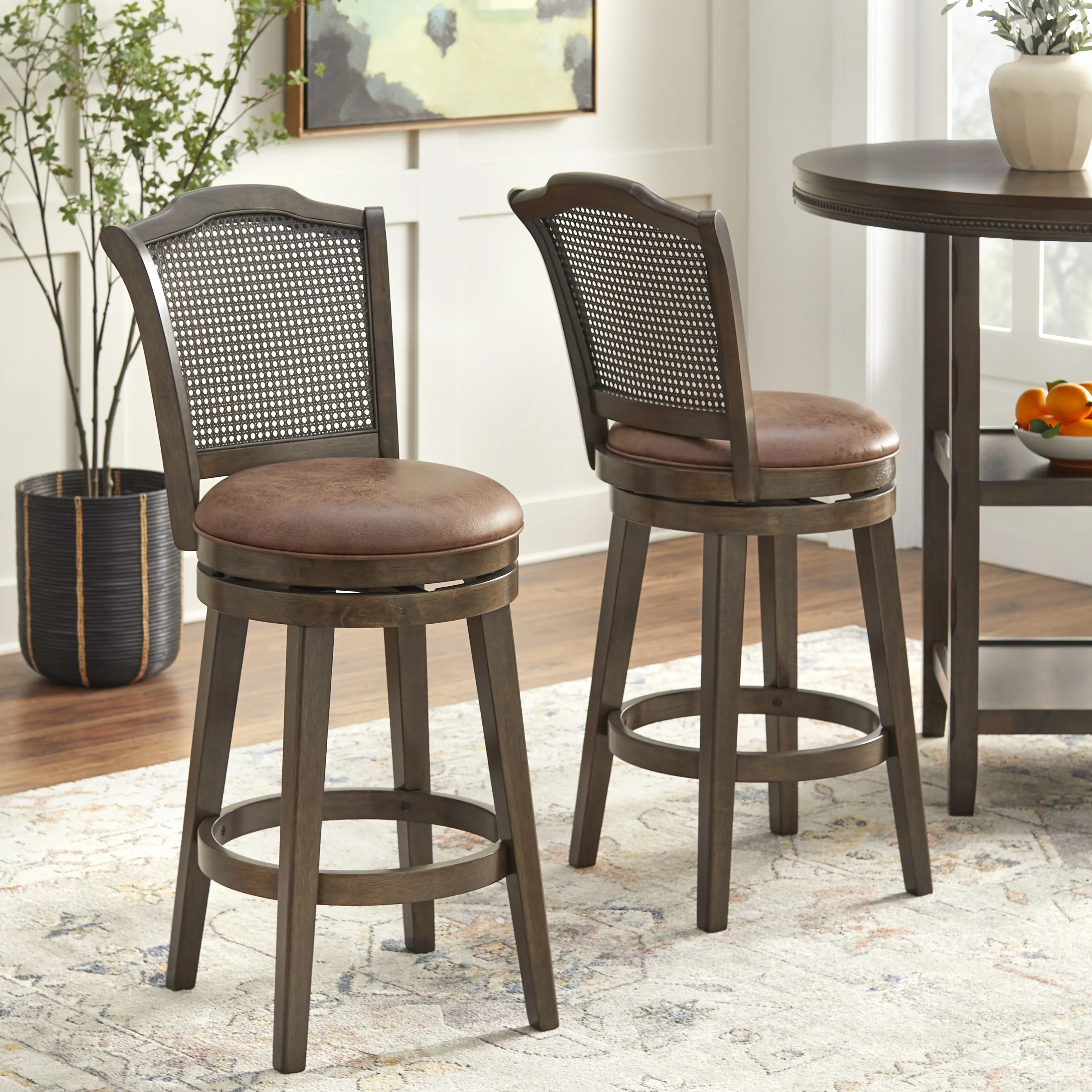 Hudson Walnut Armless Swivel Barstools, Set of 2-2