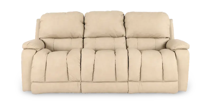 Greyson Off-White Power Reclining Sofa with Headrest and Lumbar