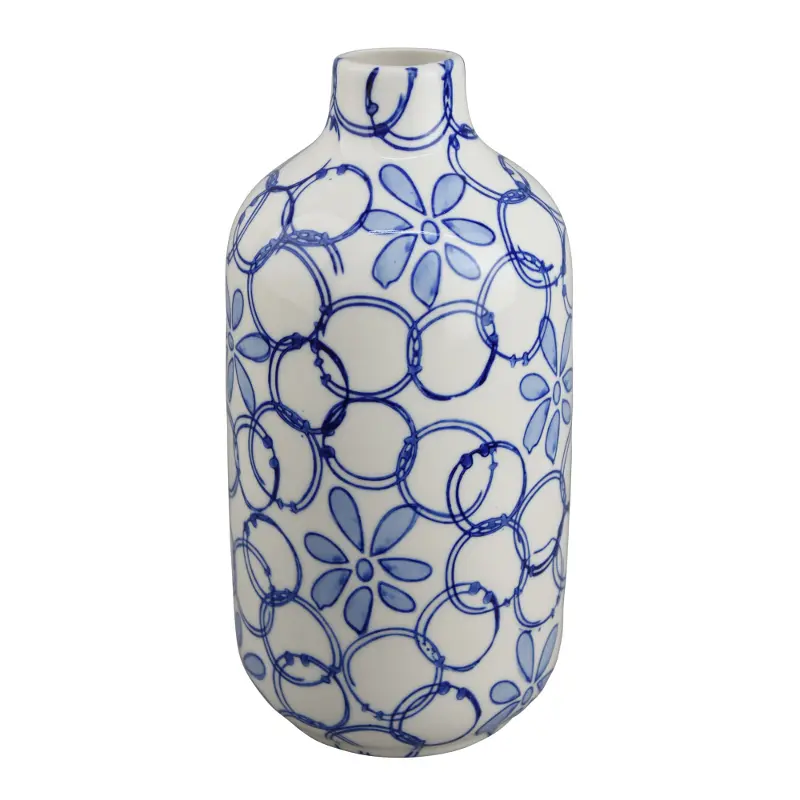 Blue and White Short Neck Ceramic Vase