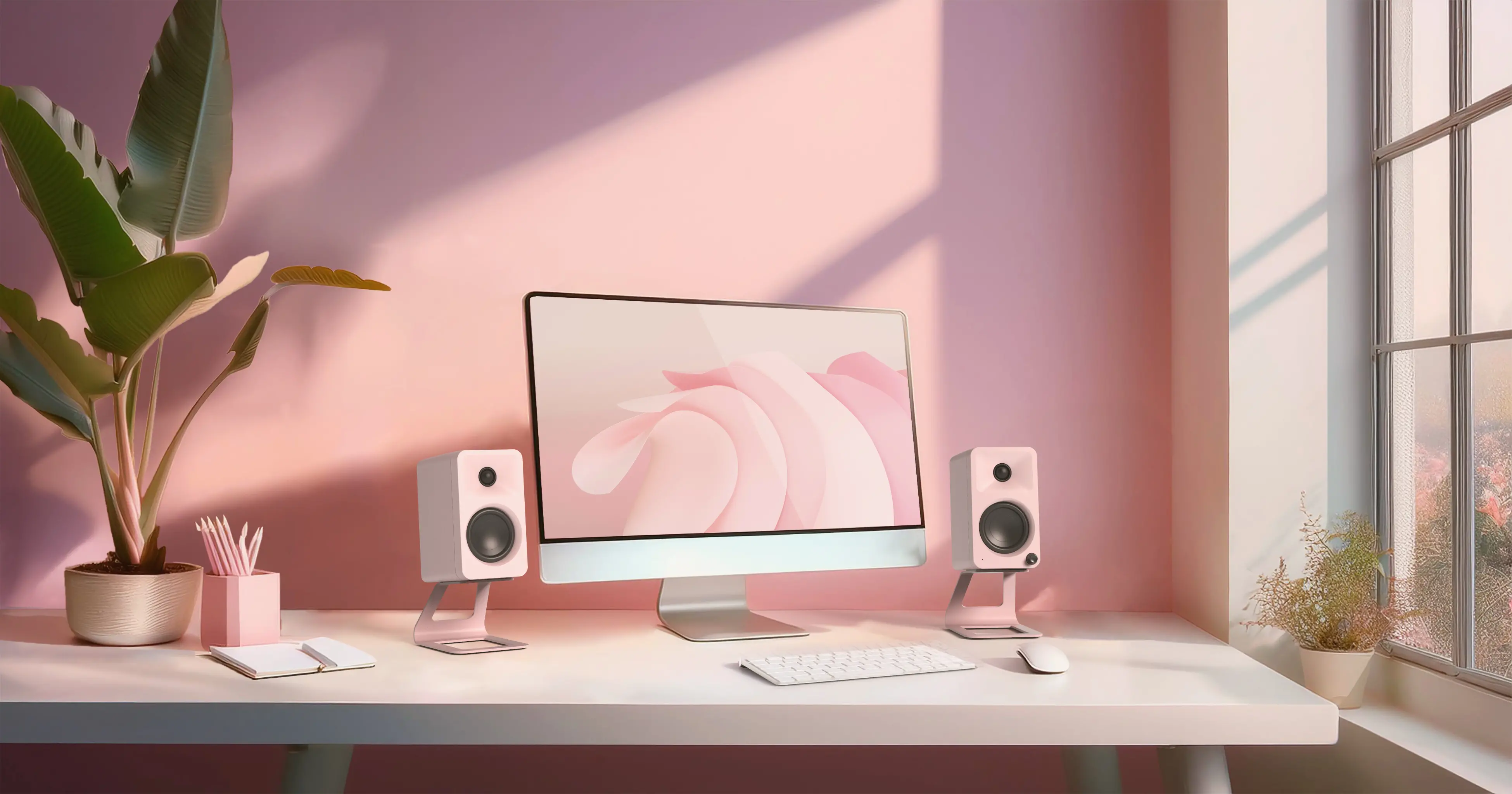 Kanto ORA Bluetooth Desktop Speakers - Pink, Set of 2-8