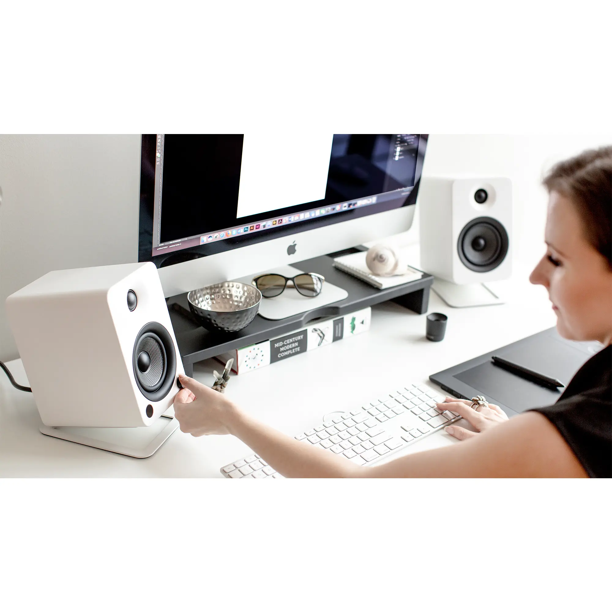 Kanto Angled Desktop Speaker Stands for Midsize Speakers - White, Set of 2-5