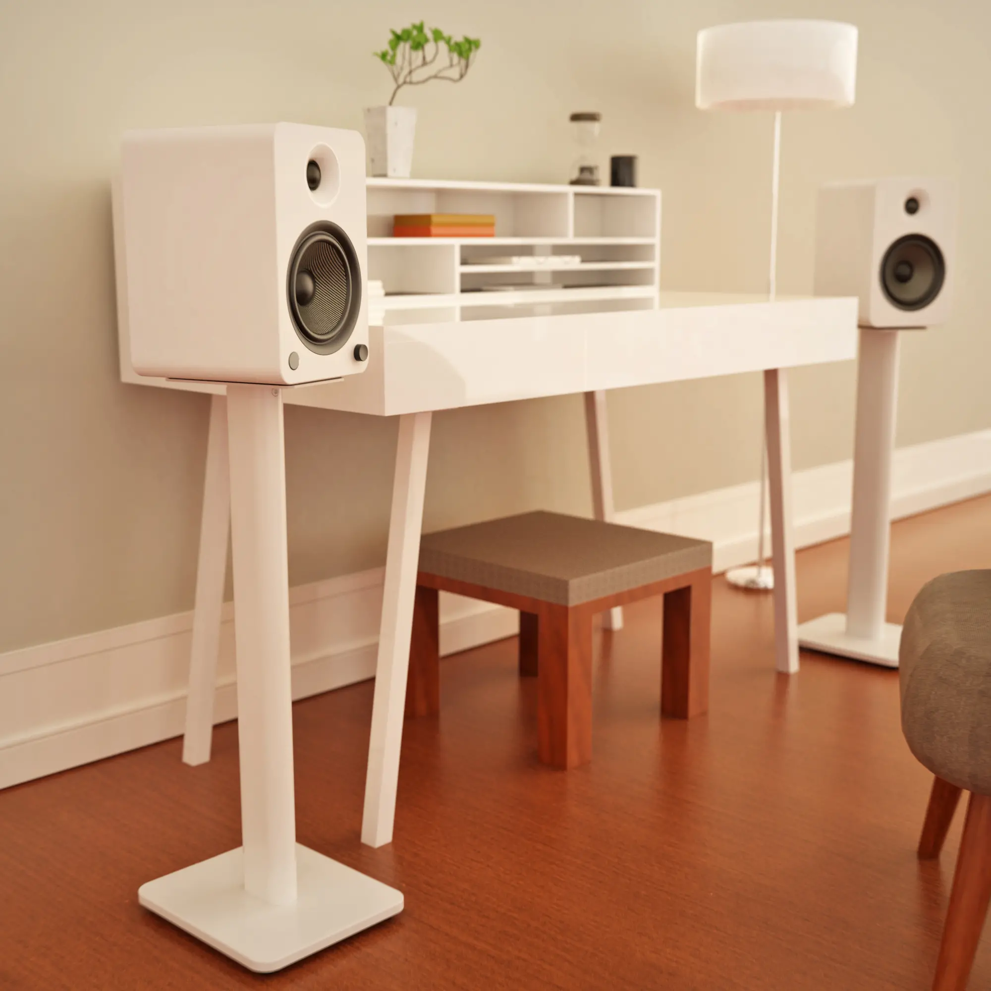 Kanto 26 Bookshelf Speaker Swiveling Floor Stands - White, Set of 2-12