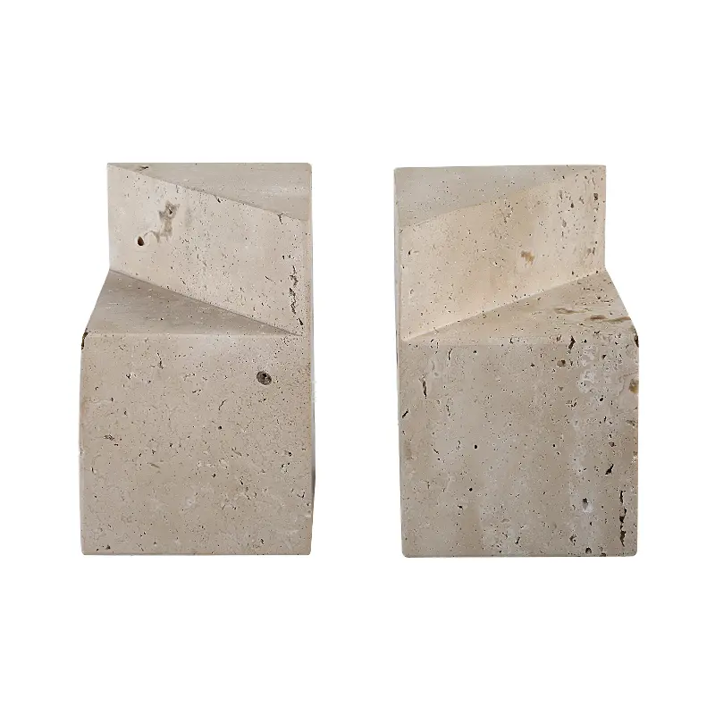 Attle Geometric Travertine Bookends
