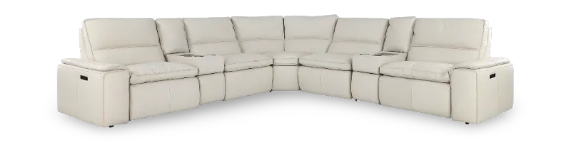 Owen Pebble White Leather 7-Piece Power Reclining Sectional