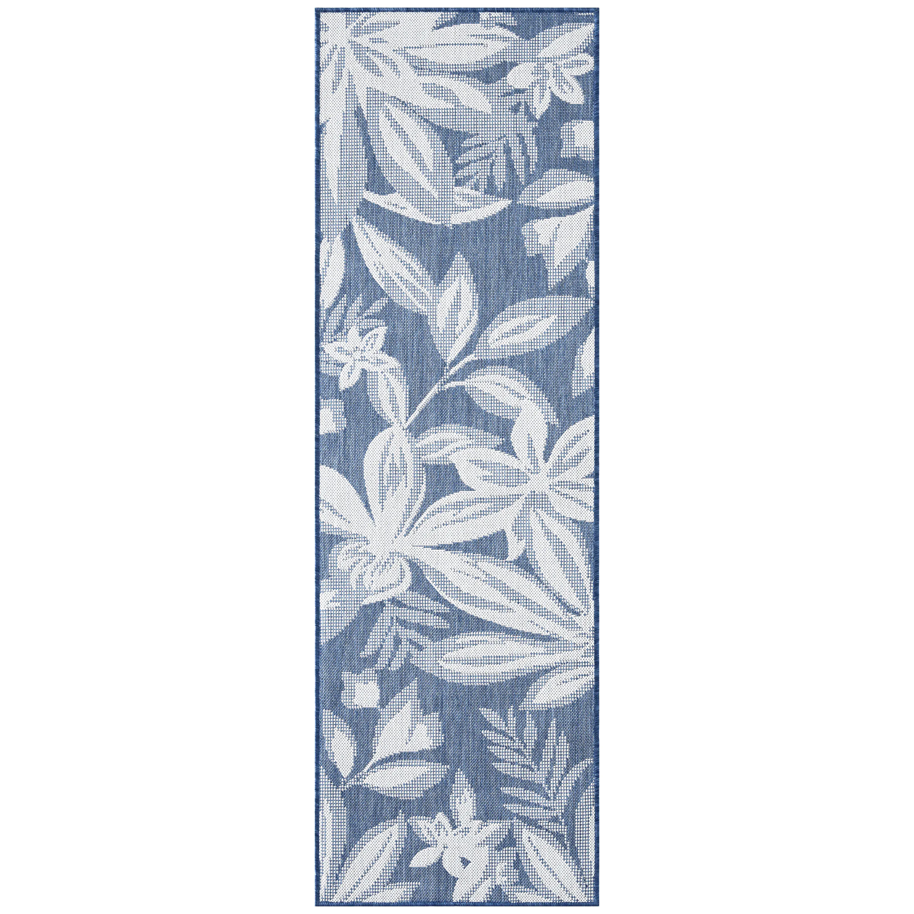 ECO1702 3X10 Edda Blue Floral 3 x 10 Indoor-Outdoor Area Rug-1