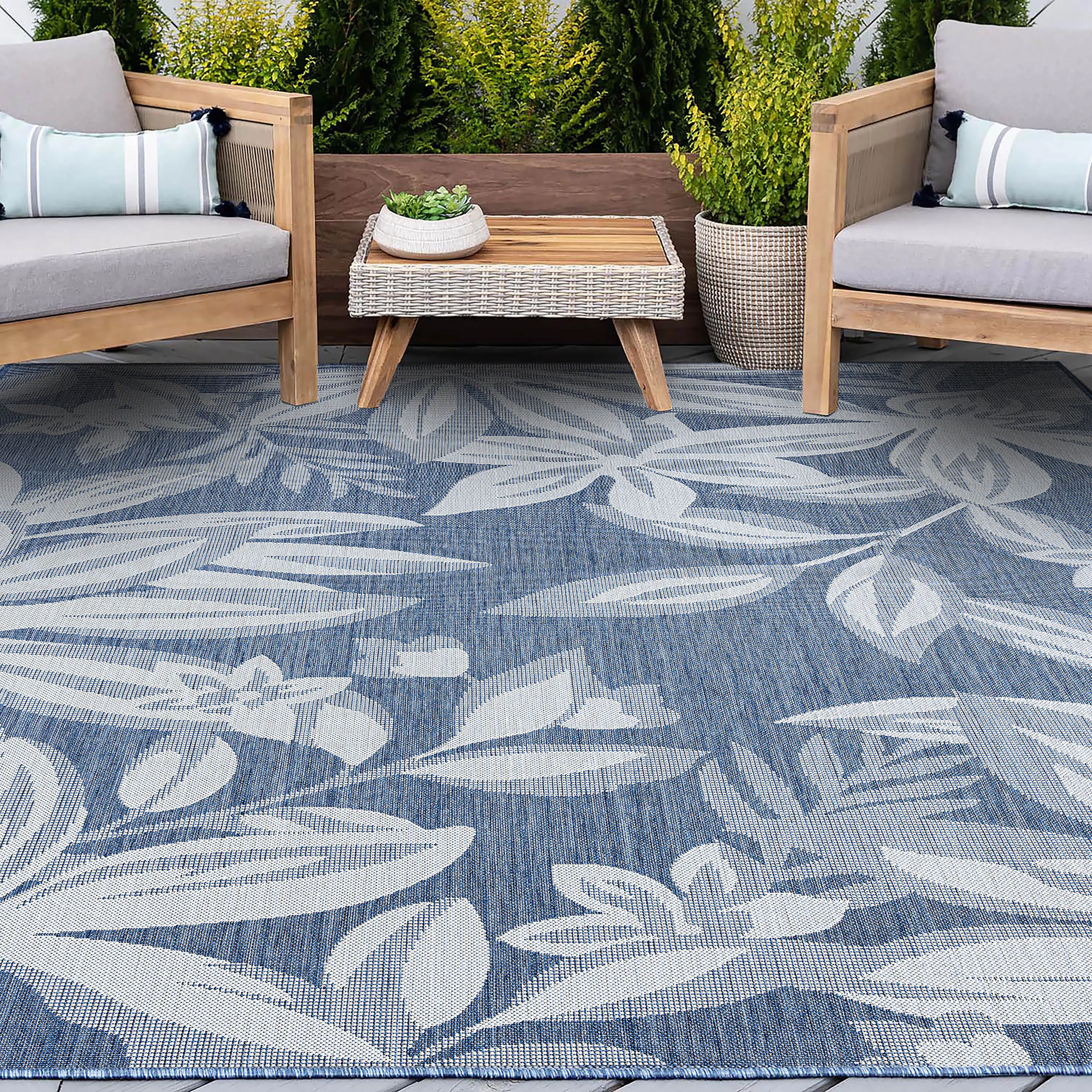 ECO1702 9X12 Edda Blue Floral 9 x 12 Indoor-Outdoor Area Rug-2